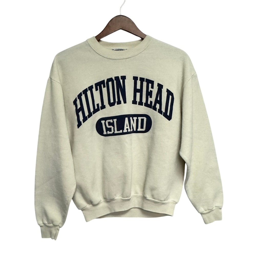 VTG Lee Hilton Head Island Sweatshirt Men's Medium Cotton Blend USA‎ Made Cream